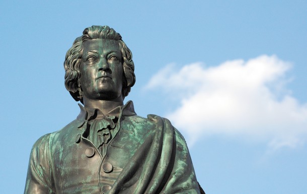 Mozart Statue in der Stadt Salzburg